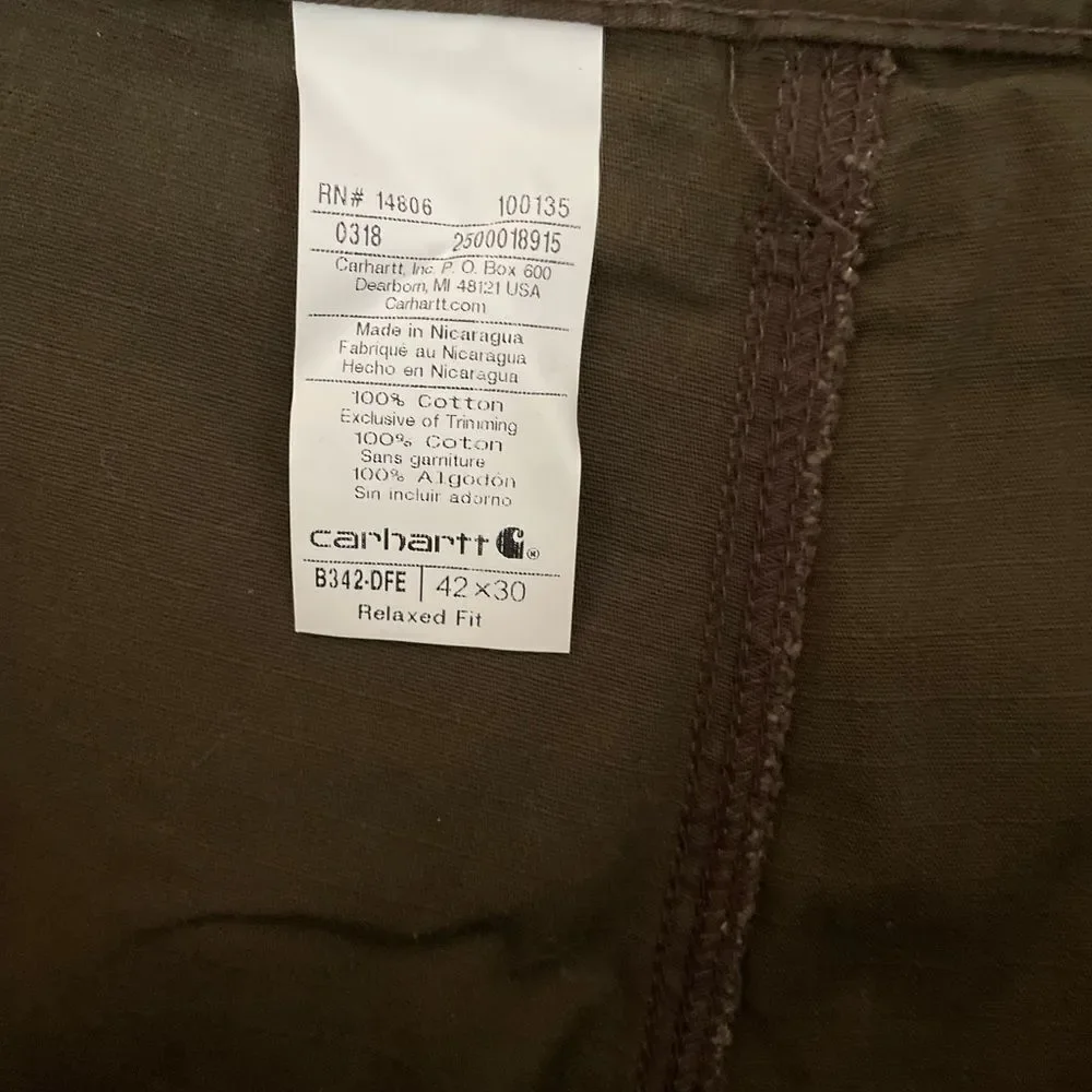 Carhartt B342 DFE Relaxed Fit Ripstop Cargo Work Brown Pants Men's Sz 42x30